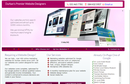 Durban web Designers web page